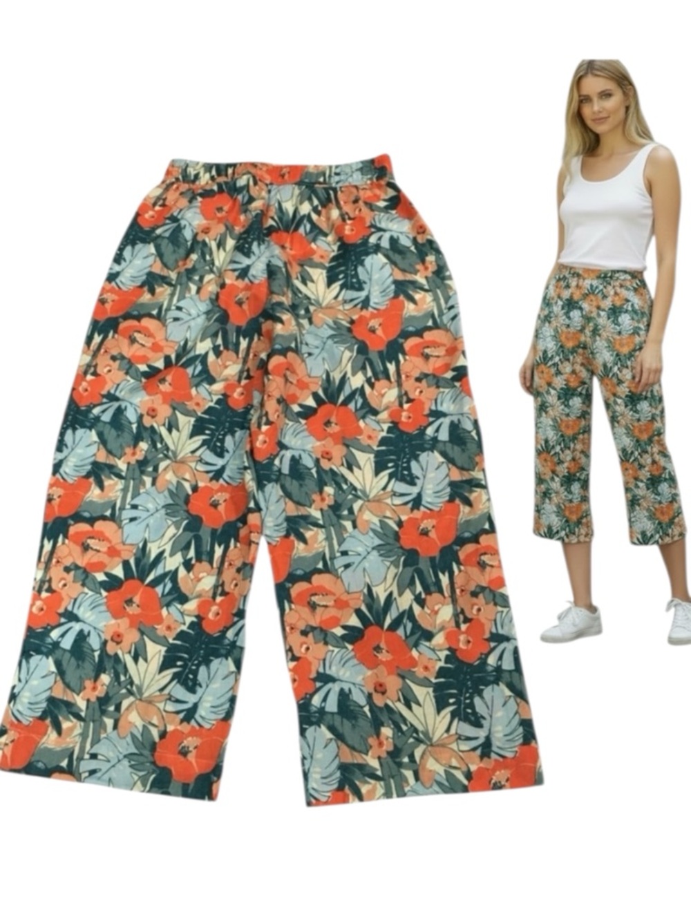 C&C California Linen Tropical Pants Wide Leg Cropped Pants - Women’s Medium